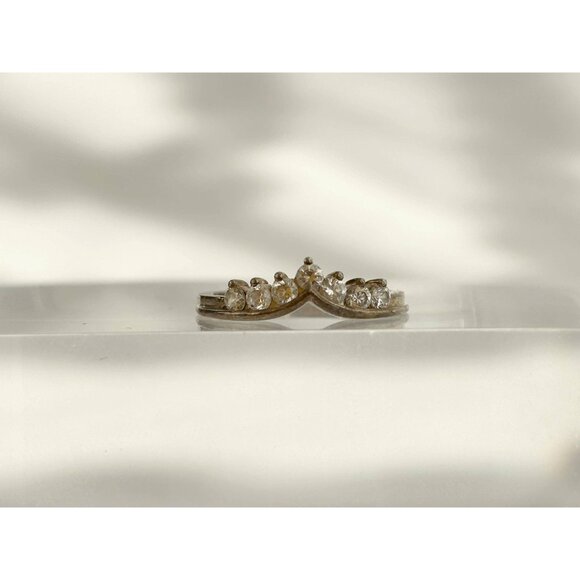 Stackable Chevron | V Shaped CZ 925 Sterling Silver Vintage Ring - sz 6.75 - Picture 9 of 11